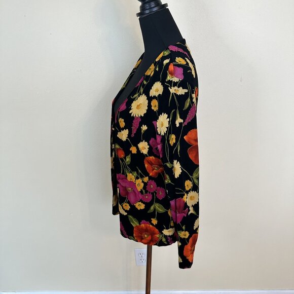 Vintage Womens Floral Print Cardigan Top Open Front Large Slinky Travel Blouse - Picture 5 of 7